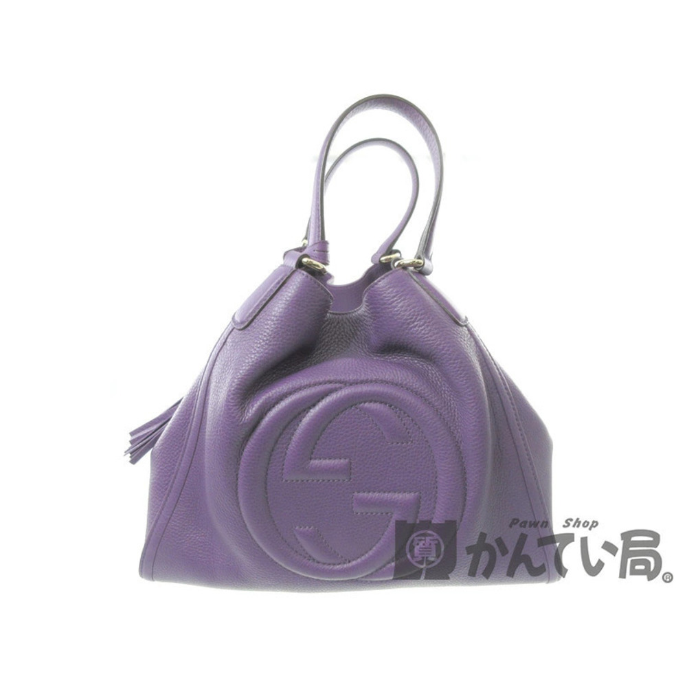 GUCCI Soho Cellarius Handbag Leather Purple GG Mark Bag